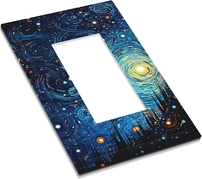 Decorative Outlet Covers Abstract Starry Night Style 1 Gang Single Rocker Light Switch Cover Plate GFCI Wall Plates Electrical Switch Plate Cover for Home living Room Decor