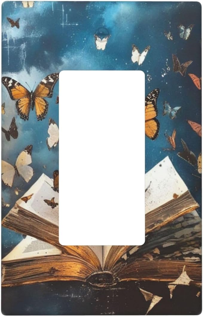Decorative Art Light Switch Covers Butterflies from the Book 1 Gang Rocker Outlet Wall Plate Switchplate Electrical Faceplate for Home Decor