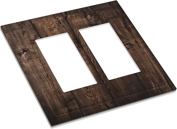 Rustic Brown Wood Plank Vintage Wooden Texture Print Decorative Outlet Covers 2 Gang Double GFCI Rocker Electrical Wall Panels Light Switch Cover Plate for Farmhouse Home Decor