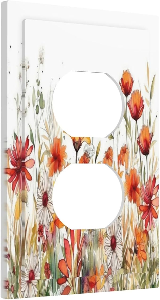 Watercolor Wild Flower Floral Daisy Plant Outlet Covers 1 Gang Duplex Light Switch Cover Decorative Switch Plates Electrical Receptacle Faceplate Wall Plate for Bedroom Living Room Decor