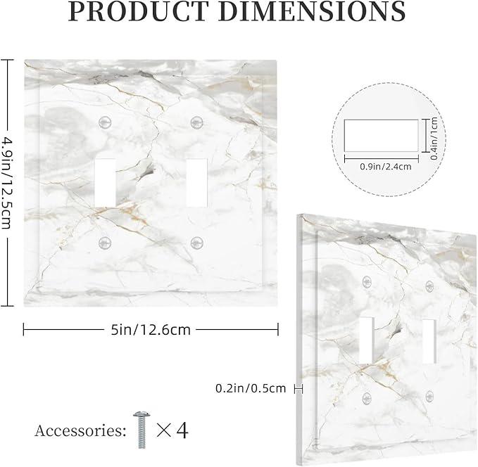 White Marbling Golden Stream Lines Print Decorative Switch Plates 2 Gang Double Toggle Outlet Light Switch Cover Wall Plate Electrical Faceplate for Bathroom Kitchen Decor