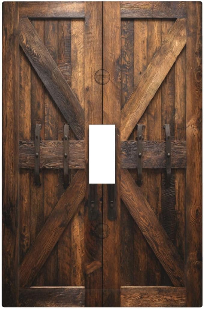 Decorative Light Switch Cover Plate Retro Brown Wood Barndoor 1 Gang Single Toggle Wall Plates for Electrical Outlet Covers Switch Plate Covers Faceplate for Farmhouse Home Decor