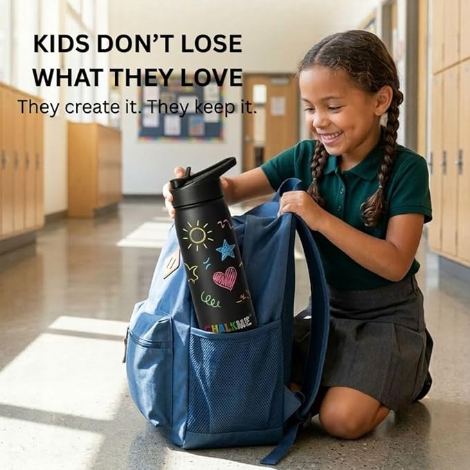 Kids Water Bottle 20oz Stainless Steel Vacuum Insulated with Washable Markers Included, Decorate Your Own Water Bottle, Dishwasher Safe, Easter Basket Stuffers for Boys & Girls