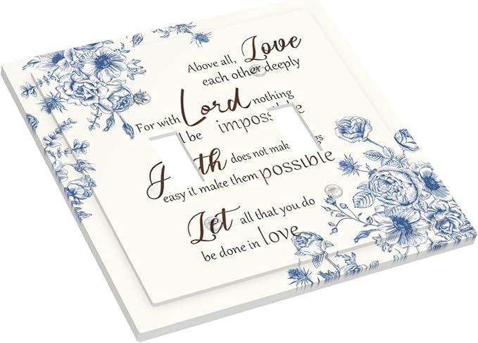 Decorative Light Switch Cover Plate Inspirational Quotes Blue Flower Floral 2 Gang Outlet Covers Double Toggle Wall Plates for Electrical Outlets Switch Plate Covers Faceplate for Home Decor