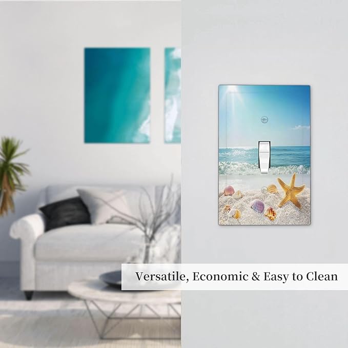 Decorative Light Switch Cover Summer Beach Colorful Seashell Starfish 1 Gang Single Toggle Device Electrical Faceplate Switchplates Decorator Outlet Wall Plate For Kids Room Nursery Decor