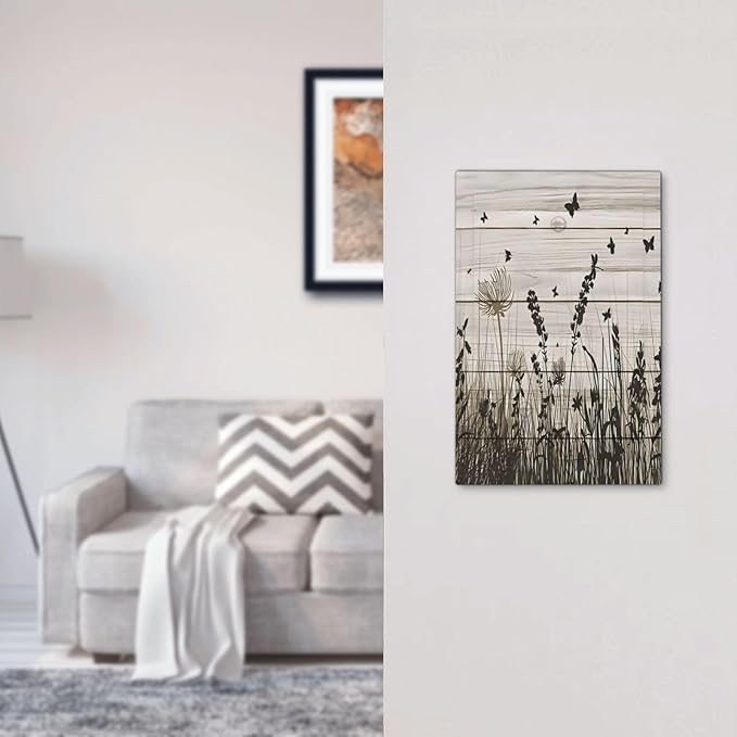 Wildflower Butterfly Grass Dandelion Vintage Wooden Print Light Switch Cover Plate 1 Gang No Device Blank Electrical Wall Plates Faceplate Decorative Switch Plate Covers for Farmhouse Home Decor