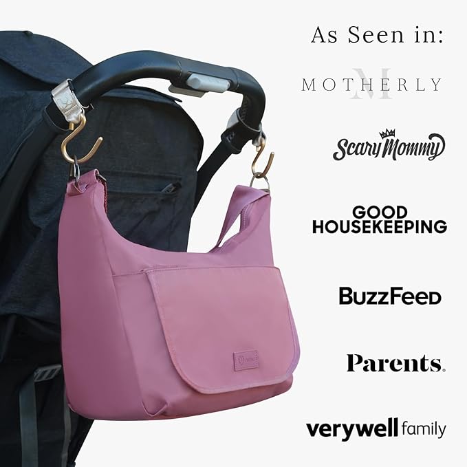 Huhu Essential Stroller Hooks - Lightweight Aluminum Stroller Bag Hook with Adjustable Straps, Matte Gold S-Hooks for Diaper Bag, Shopping, Everyday Essentials – Universal Fit Baby Stroller Accessory