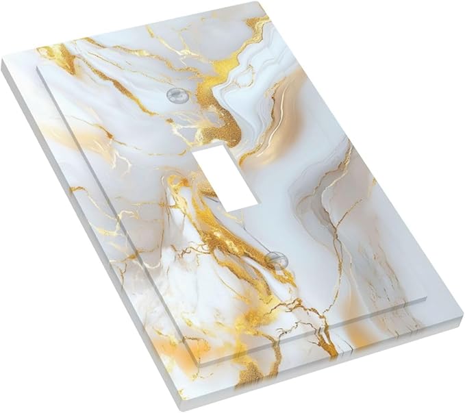 Decorative Switch Cover Plate Abstract Gold Marble Design with White & Gold Single Gang Toggle Switch Plate Light Switch Covers Artistic Faceplate for Modern Luxurious Decor