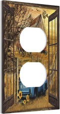 Fall Western Farmhouse Cow 1 Gang Outlet Plate Covers Decorative Single Duplex Wall Plate Barn door Blue Truck Electrical Receptacle Light Switch Cover Art Faceplate Switchplate for Home Decor