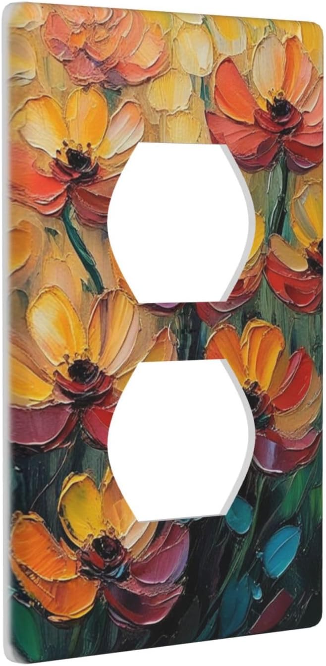 Decorative Art Light Switch Covers Color Flower Blaze 1 Gang Single Duplex Outlet Wall Plate Switchplate Electrical Faceplate for Home Decor
