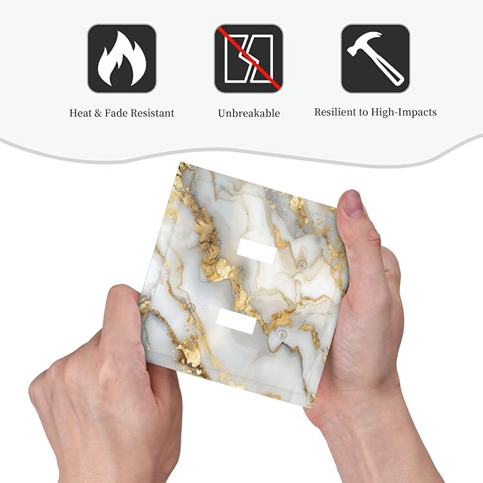 Luxurious White Gold Marble Patterns Abstract Decorative Switch Plates 2 Gang Double Toggle Outlet Light Switch Cover Wall Plate Electrical Faceplate for Bathroom Kitchen Decor