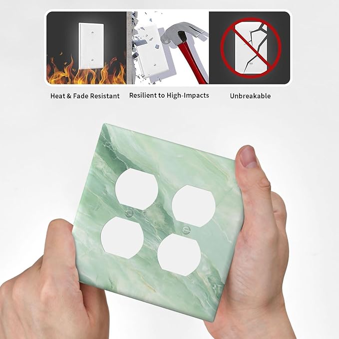 Outlet Covers Green Marble Luxury Abstract 2 Gang Decorative Light Switch Cover Double Duplex Wall Plates Switch Plates Electrical Socket Covers for Bathroom Bedroom Decor