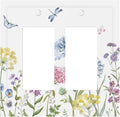 Colorful Wildflowers Dragonfly Lavender Butterfly Insect Decorative Outlet Covers 2 Gang Double GFCI Rocker Electrical Wall Panels Light Switch Cover Plate for Bedroom Living Room Decor