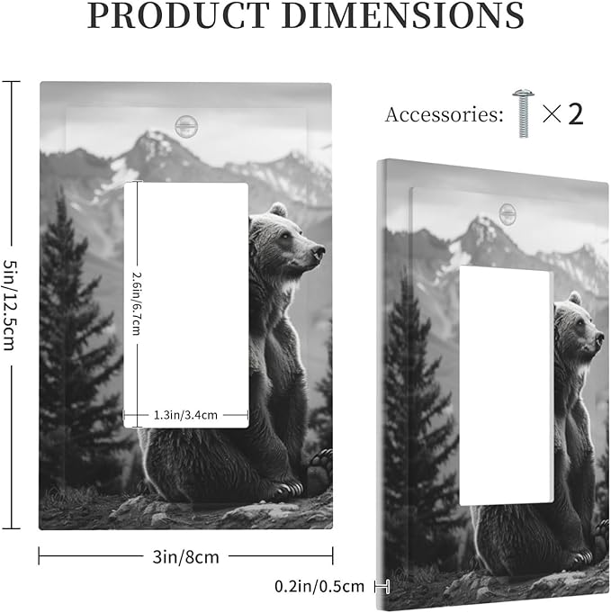 Light Switch Cover Plate Black White Bear Mountain Pine Trees Wilderness 1 Gang Outlet Covers Single Rocker Decorative Switch plates Electrical Wall Plates GFCI Receptacle for Bathroom Bedroom