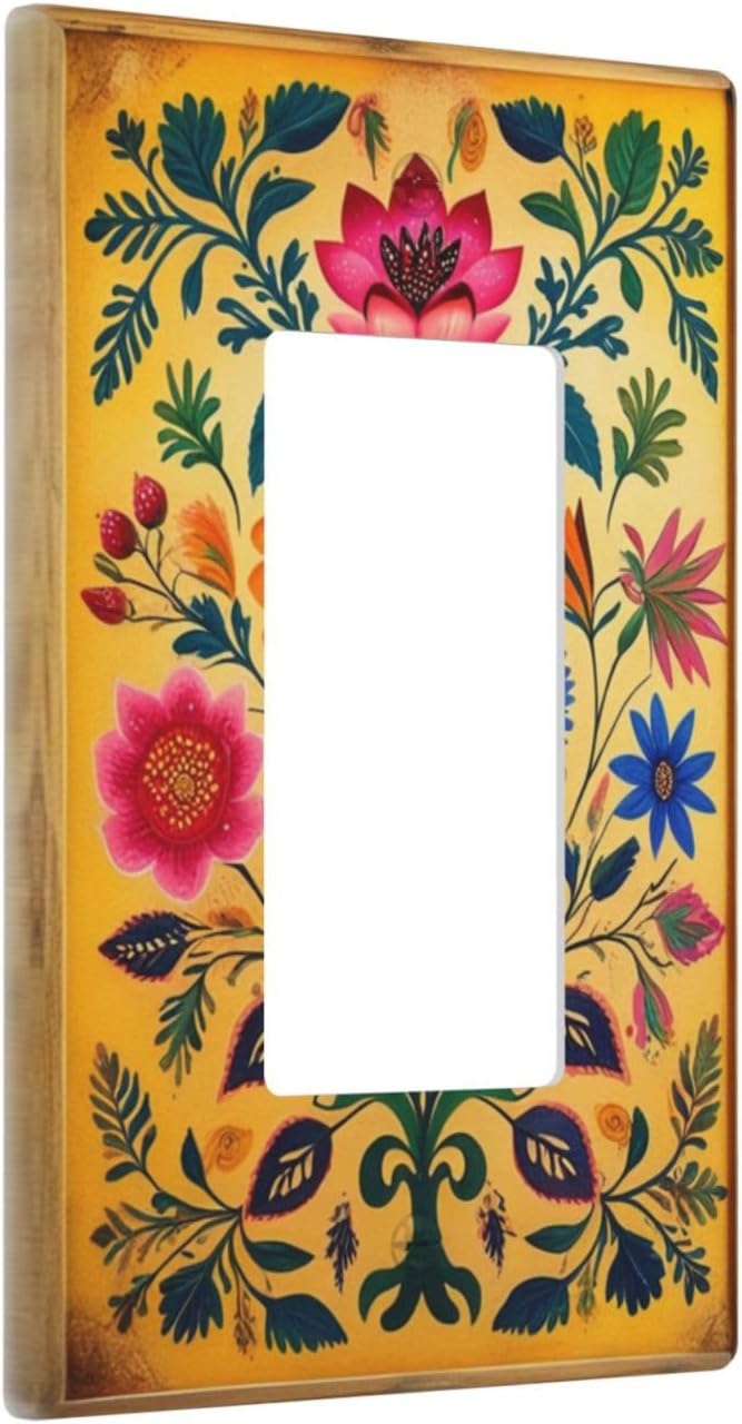 Decorative Art Light Switch Covers ColorFul Blooms 1 Gang Rocker Wall Plate Switchplate Electrical Faceplate for Home Decor