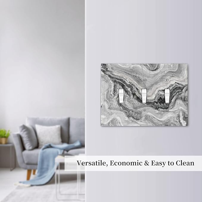 Beautiful Grey Marble Texture Simple Abstract Print Decorative Switch Plates 3 Gang Wall Plate Triple Toggle Light Switch Cover Faceplate Electrical Wall Panels for Bathroom Kitchen Decor