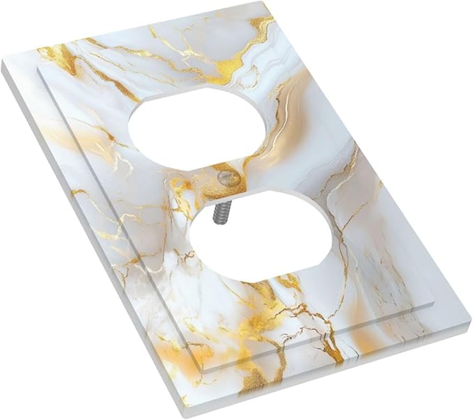 Decorative Outlet Covers Abstract Gold Marble Design with White & Gold 1 Gang Duplex Light Switch Cover Plate Unique Wall Plates Switchplate Cover for Modern Luxurious Decor