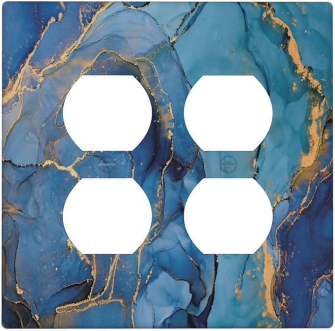 Decorative Outlet Covers Blue Marble Modern Ombre Watercolor Ink Art 2 Gang Double Duplex Light Switch Cover Wall Plates Electrical Socket Cover Art Faceplate for Bedroom Bathroom
