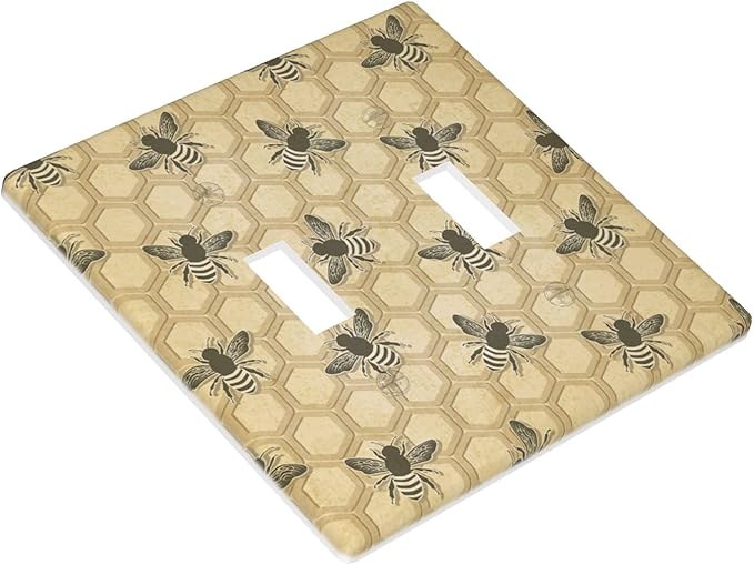 Honey Bee Honeycomb 2-Gang Double Toggle Switch Plate, Vintage Bee Wall Plate for Home, Office, Sunroom & Kitchen