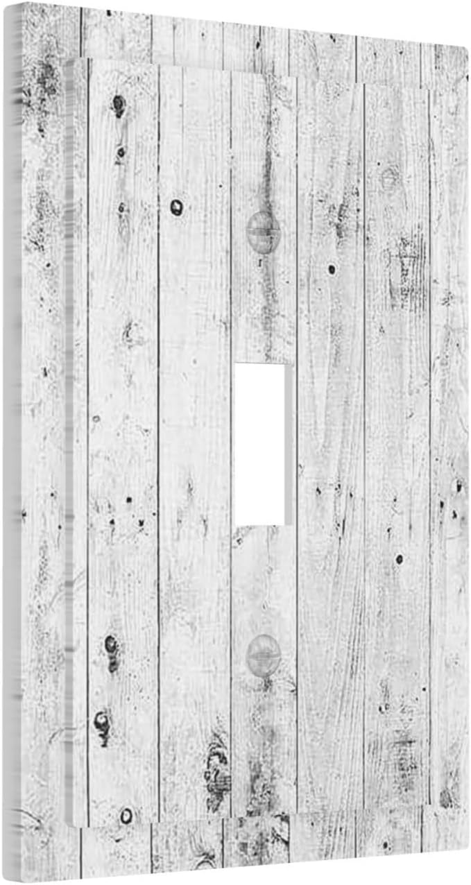 Decorative Light Switch Cover Rustic White Grey Wood Grain 1 Gang Single Toggle Decorator Outlet Wall Plate Device Electrical Faceplate Switchplates for Farmhouse Home Decor