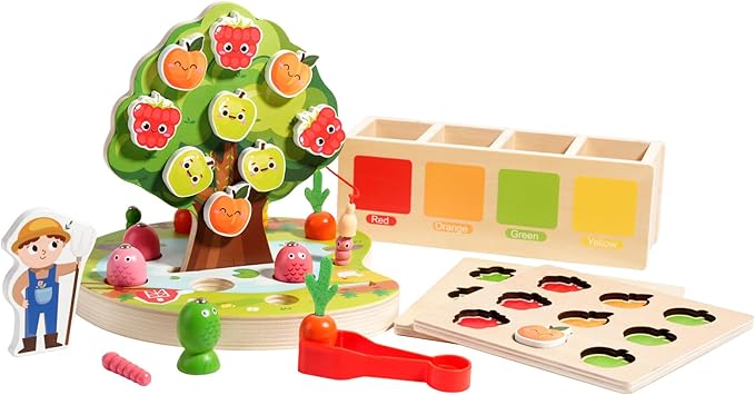 INIFEIDALA Montessori Toys for 2 3 4 Year Olds | Birthday Gifts for Boys & Girls, Wooden Educational Toddler Toys, Shape Sorting, Carrot Harvest & Magnetic Fishing Game – Fine Motor Skills Development