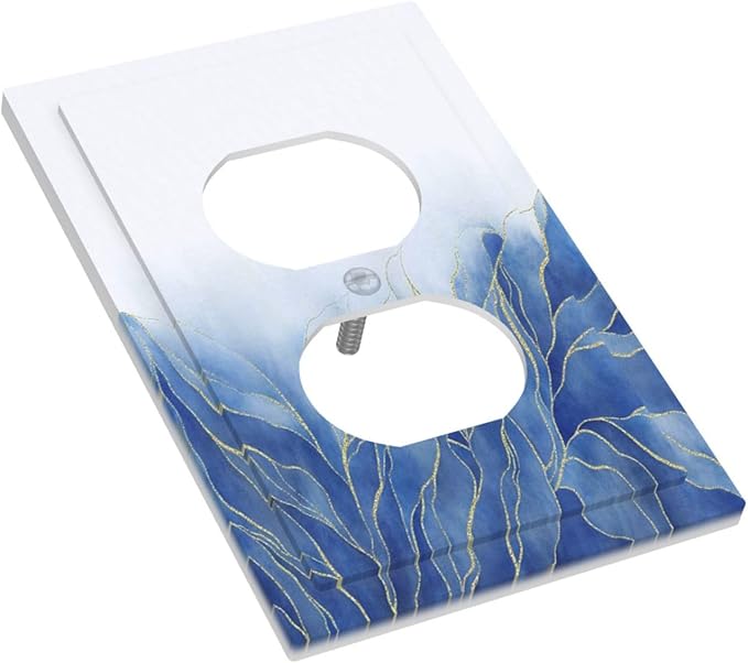 Decorative Outlet Covers Blue Gold Leaf Marble Modern Abstract 1 Gang Duplex Light Switch Cover Plate Electrical Switch plates WallPlates Socket Covers for Kitchen Bathroom Decor