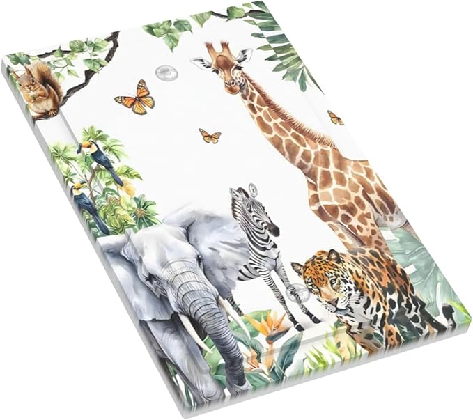 Elephant Giraffe Jungle Animals Leopard Zoo Light Switch Cover Plate 1 Gang No Device Blank Electrical Wall Plates Faceplate Decorative Switch Plate Covers for Kids Room Nursery Decor