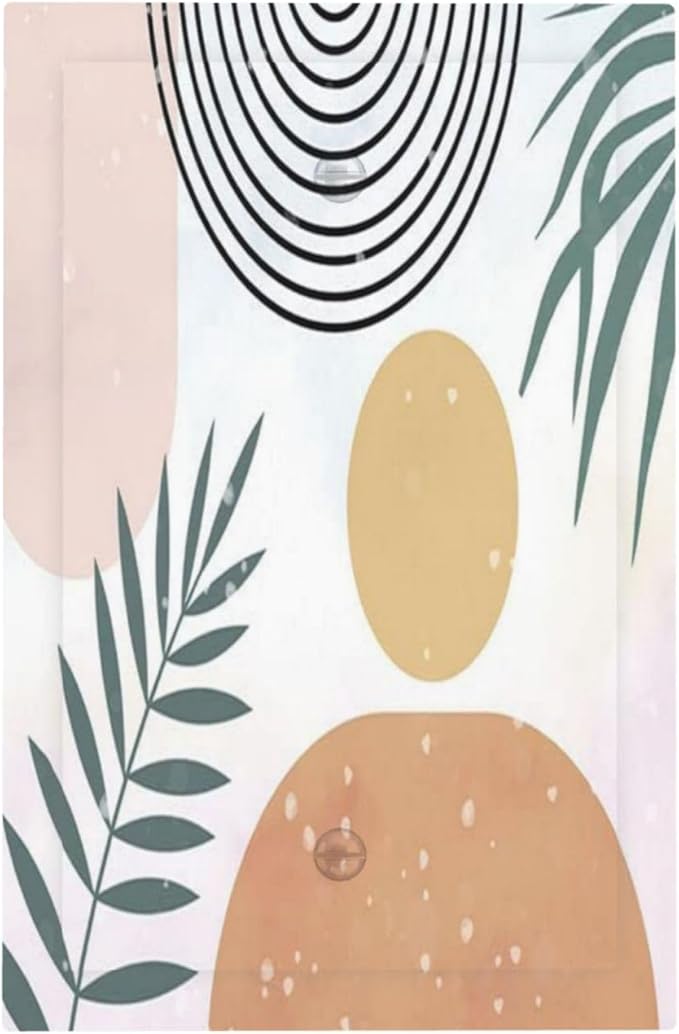 Light Switch Cover Plate Boho Mid Century Sun Leaves Wall Plate Cover 1 Gang Abstract Leaf Arch Blank No Device Decorative Outlet Covers Electrical Switchplate for Bathroom Home Decor
