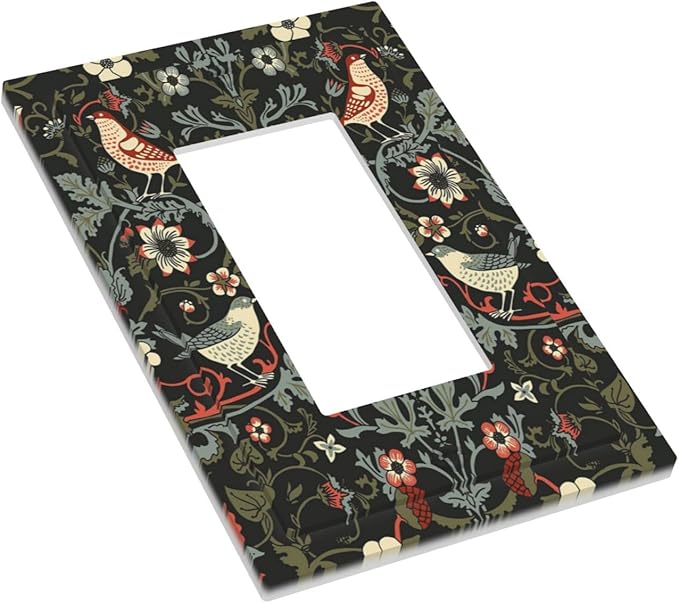 Vintage Birds Berries Mid Century Floral Flower Decorative Outlet Covers 1 Gang Single Rocker Light Switch Cover Plate Wall Plates GFCI Faceplate for Bedroom Living Room Decor