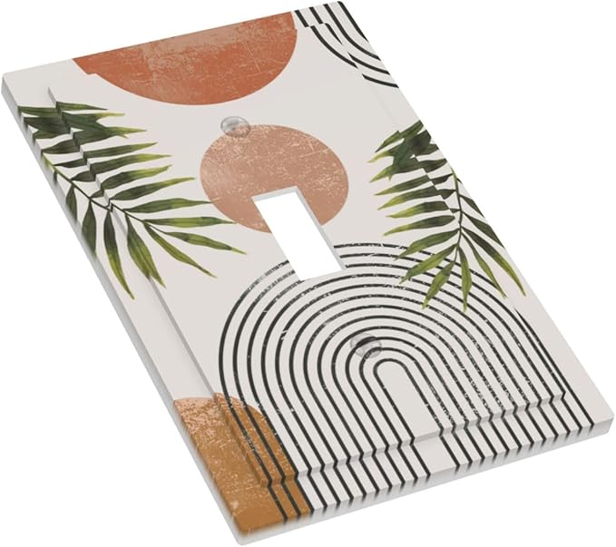Beautiful Boho Mid Century Large Archs Sun Leaves Plants Decorative Light Switch Cover 1 Gang Single Toggle Device Electrical Faceplate Switchplates Decorator Outlet Wall Plate for Bedroom Living Room