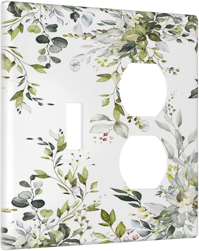 Eucalyptus Sage Green Leaf Plant Floral Wallplates 1 Toggle 1 Duplex Switch Plate Electrical GFCI Faceplate Decorative Light Switch Covers for Bedroom Living Room Decor