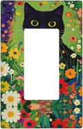 Decorative Art Light Switch Covers Cute Cat & Floral 1 Gang Rocker Outlet Wall Plate Switchplate Electrical Faceplate for Kid Home Decor