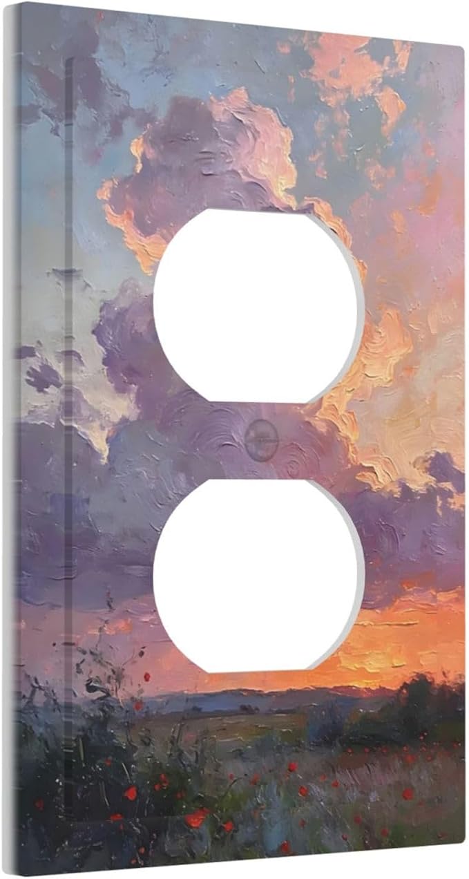 Abstract Sunset Dusk Natural Scenery Wild Flowers Outlet Covers 1 Gang Duplex Light Switch Cover Decorative Switch Plates Electrical Receptacle Faceplate Wall Plate for Farmhouse Bedroom Decor