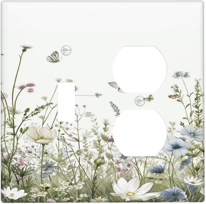 Colorful Wildflowers Daisy Plant Butterfly Floral Wallplates 1 Toggle 1 Duplex Switch Plate Electrical GFCI Faceplate Decorative Light Switch Covers for Bed Room Living Room Decor