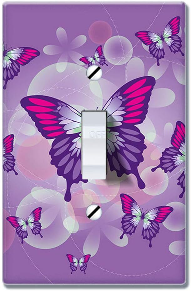 WIRESTER Single Gang Toggle Light Switch Plate/Wall Plate Cover - Pink Purple Butterfly