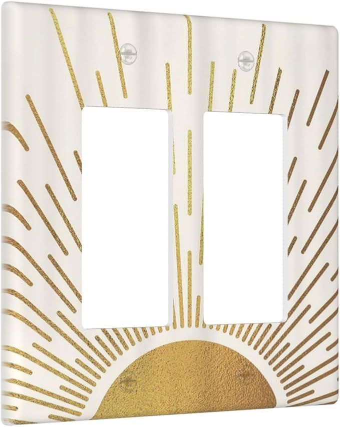 Decorative Outlet Covers Midcentury Golden Sun Minimalism Sunrise 2 Gang Wall Plate Double Rocker Decora Light Switch Cover Plate Jumbo Dual Electrical GFCI Switch Plate Cover