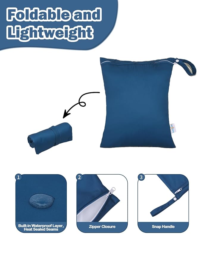 babygoal Wet Bag for Swimsuits, Waterproof Bag for Travel, Food Storage, Stroller, Daycare, Baby Diapers, Yoga, Beach, Pool, Wet Clothes-Lake Blue