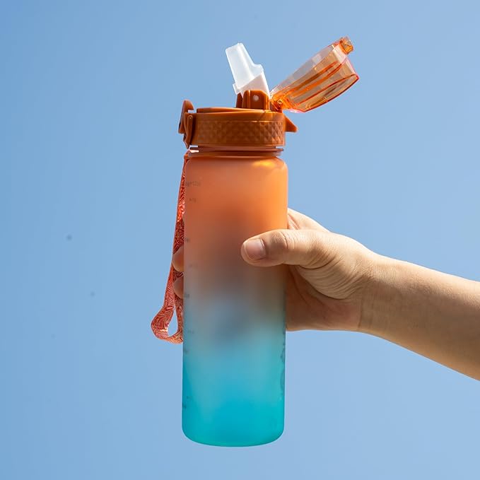 OLDLEY Kids Water Bottle for School, 17 oz (2 lids) BPA-Free Reusable Leak-proof Durable Tritan Plastic Water Bottles with Straw & Chug Lids, Anti-dust Spout Cover (Sunflower)