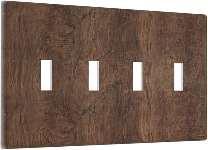 Light Switch Covers Rustic Vintage Wood Grain Brown Quad Toggle 4 Gang Wall Plate Electrical Faceplate Decorative Switch Plates for Farmhouse Cabin Decor