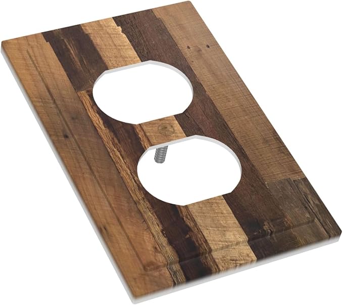 Outlet Covers Natural Wood Brown Wooden Planks 1 Gang Duplex Light Switch Cover Decorative Switch Plates Electrical Receptacle Faceplate Wall Plate For Farmhouse Cabin Decor
