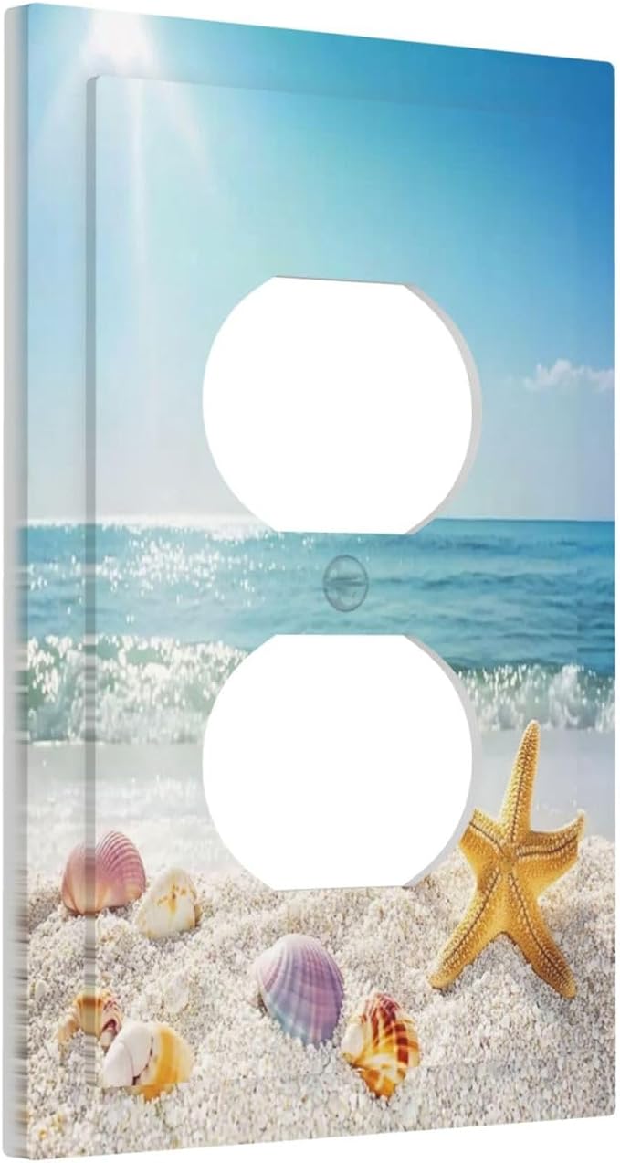 Outlet Covers Summer Beach Colorful Seashell Starfish 1 Gang Duplex Light Switch Cover Decorative Switch Plates Electrical Receptacle Faceplate Wall Plate For Kids Room Nursery Decor