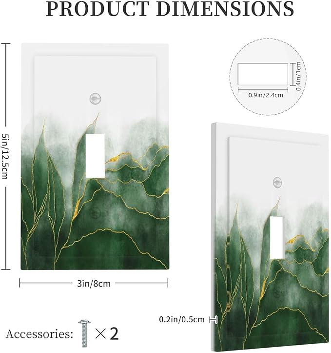 Light Switch Cover Plate Green Gold Leaf Marble Modern Abstract 1 Gang Single Toggle Decorative Switch Plates Wall Plates Electrical Faceplate Socket Covers for Kitchen Bathroom Decor