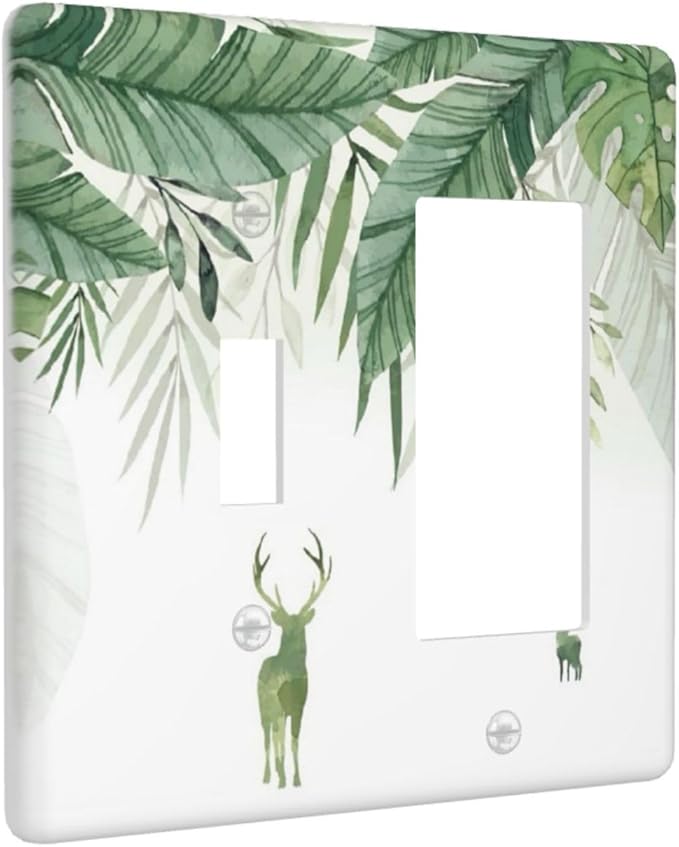 Deer Banana Leaves Palm Trees Green Plants Outlet Covers 1 Toggle 1 Rocker Combination Decorative Wall Plate Electrical Switch Plates Light Switch Cover Plate for Bed Room Living Room Decor