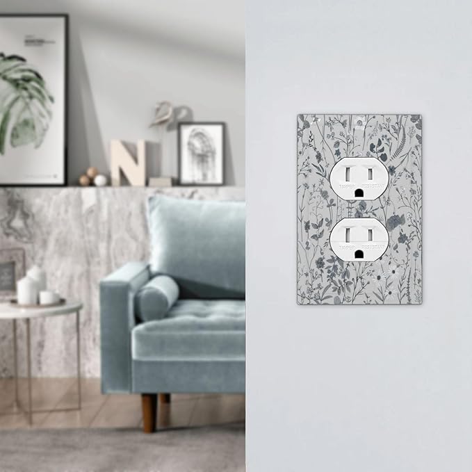 Boho Wild Flowers Farm Floral 1 Gang Outlet Plate Covers Decorative Single Duplex Wall Plate Electrical Receptacle Light Switch Cover Art Faceplate Switchplate for Home Living Room Decor