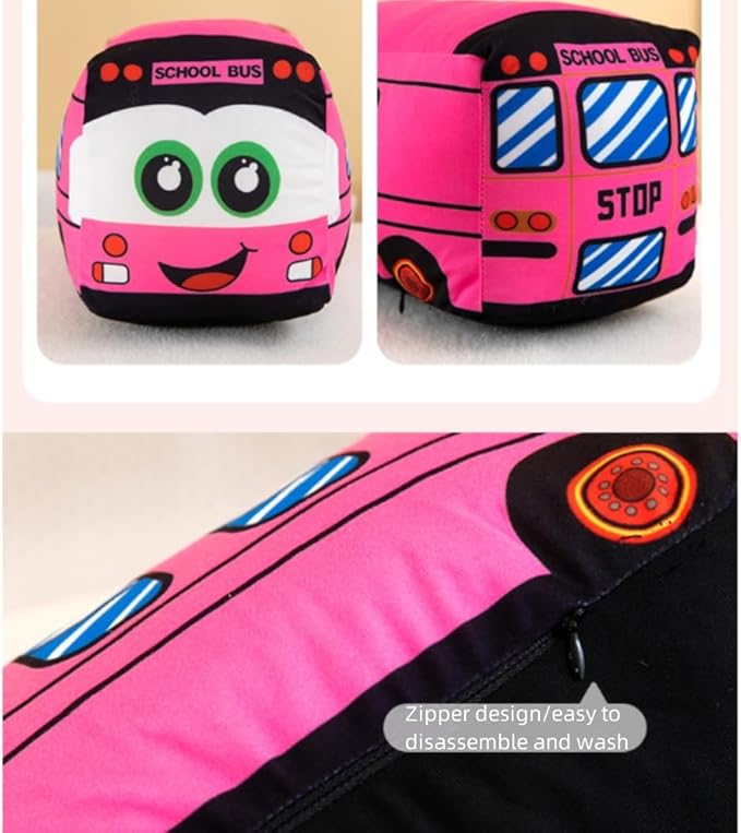 OUKEYI 11.8 Inch/30cm Car Plush Toy Simulation Bus Cute Cartoon Pillow Filling Car Plush Pillow Toy Gift Children's Birthday Party Gift (Pink)