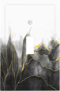 Decorative Light Switch Cover Black And Gold Marble White Golden Leaves 1 Gang Single Toggle Decorator Outlet Wall Plate Device Electrical Faceplate Switchplates for Bedroom living Room