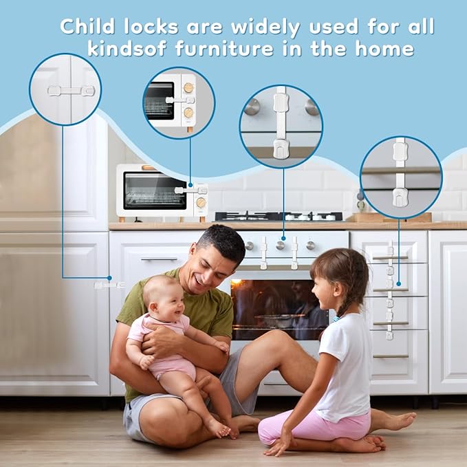 16-Pack Cabinet Locks Baby Proofing - Syican Child Proof Drawer Locks, Multi-Purpose for Drawers, Fridge, Toilet Seat, Trash Can, Ideal Stocking Stuffers, White