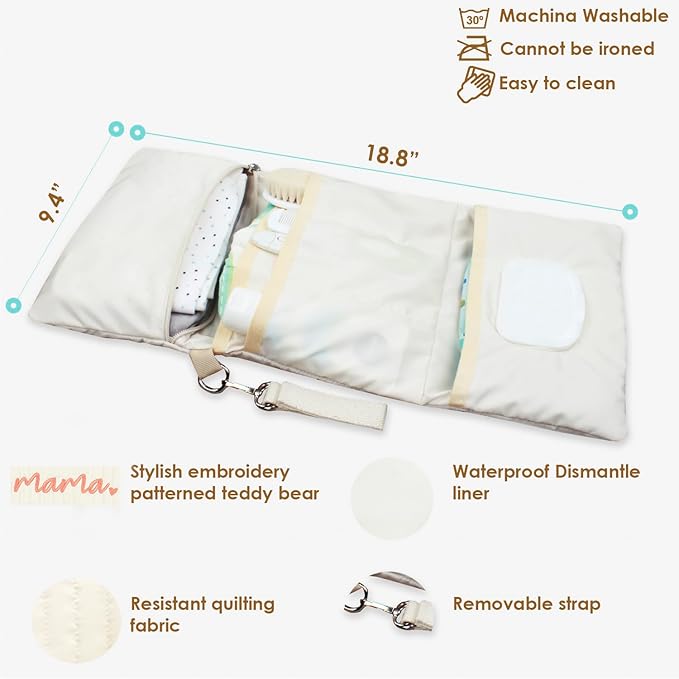 MODAKIDS Baby Bag Organizer, Portable Baby Stroller Mini Diaper Bag Handbag Travel Set with, Quilted with Stroller Straps (Mama)