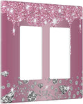 Sparkling Diamonds Pink Silver Glitter Drops Print 2 Gang Rocker Decora Light Switch Covers Decorative Unique Dual Outlet Covers Wall Plate Electrical Faceplate Switchplate GFCI for Bedroom Decor