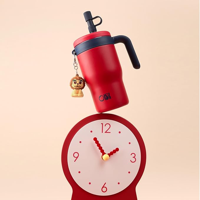 OISIZ 14oz Kids Tumbler with Straw Lid & Handle,Kids Cup with Animal Accessory for School,Kids Water Bottles with Dust-proof Cover,Leakproof Water Bottles,316 Stainless Steel,Keep Cold 24 Hours-red